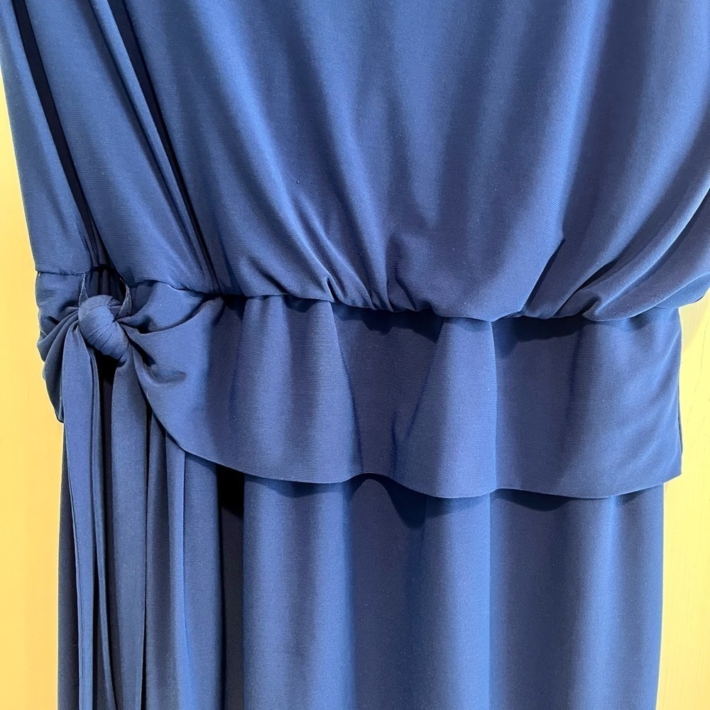 Cobalt Royal Blue Cap Sleeve Tie Waist Stretchy Mini Dress Size 14 Petite - Picture 3 of 7